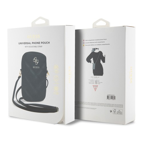 (Уценка) Guess для смартфонов сумка Wallet Zipper Pouch Quilted 4G metal logo Black