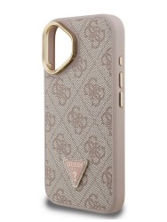 Guess для iPhone 16 чехол PU 4G Triangle metal logo and Camera Stand Hard Pink (MagSafe)