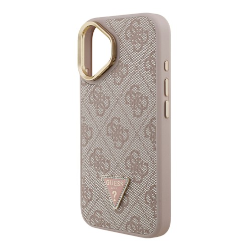 Guess для iPhone 16 чехол PU 4G Triangle metal logo and Camera Stand Hard Pink (MagSafe)