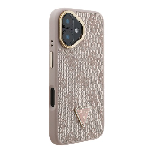 Guess для iPhone 16 чехол PU 4G Triangle metal logo and Camera Stand Hard Pink (MagSafe)
