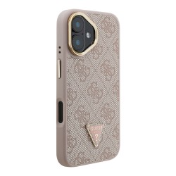 Guess для iPhone 16 чехол PU 4G Triangle metal logo and Camera Stand Hard Pink (MagSafe)