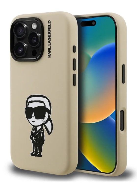 Karl Lagerfeld для iPhone 16 Pro Max чехол Liquid Silicone Sketch Karl Ikonik Brown (MagSafe)