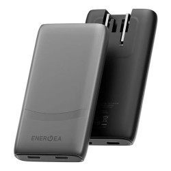 Energea СЗУ TravelWorld Edge 65, 2USB-C GaN PD65W US+UK+EU (150 countries) ultra-thin Gunmetal