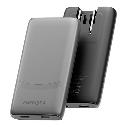 Energea СЗУ TravelWorld Edge 65, 2USB-C GaN PD65W US+UK+EU (150 countries) ultra-thin Gunmetal