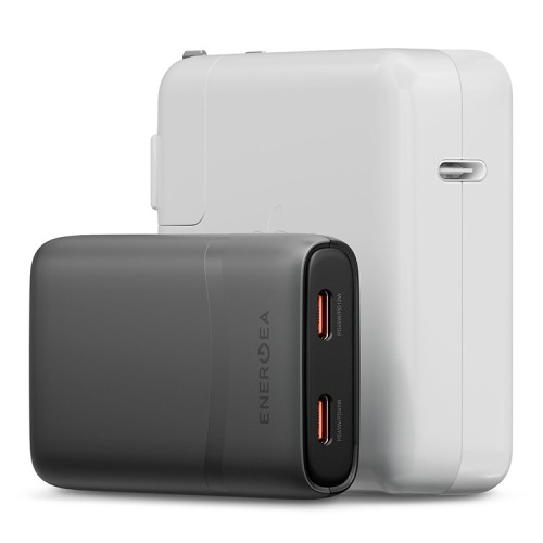 Energea СЗУ TravelWorld Edge 65, 2USB-C GaN PD65W US+UK+EU (150 countries) ultra-thin Gunmetal