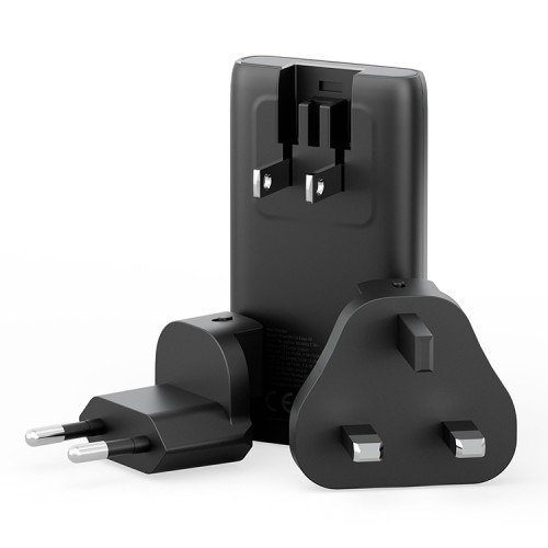 Energea СЗУ TravelWorld Edge 65, 2USB-C GaN PD65W US+UK+EU (150 countries) ultra-thin Gunmetal