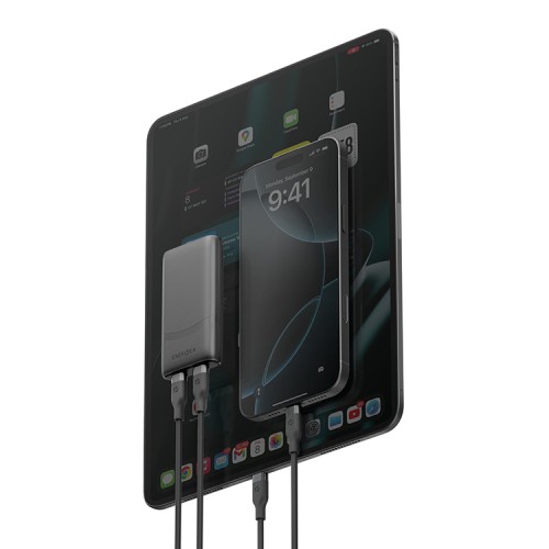 Energea СЗУ TravelWorld Edge 65, 2USB-C GaN PD65W US+UK+EU (150 countries) ultra-thin Gunmetal