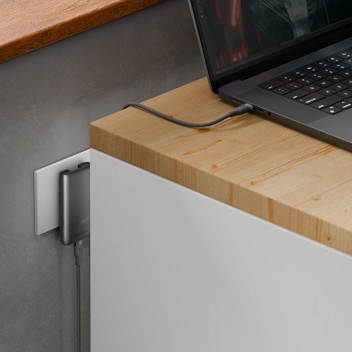 Energea СЗУ TravelWorld Edge 65, 2USB-C GaN PD65W US+UK+EU (150 countries) ultra-thin Gunmetal