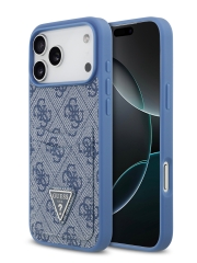 Guess для iPhone 17 Pro чехол PU 4G Double cardslot Triangle metal logo Hard Blue