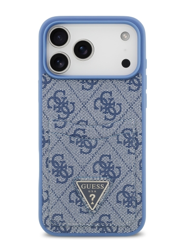 Guess для iPhone 17 Pro чехол PU 4G Double cardslot Triangle metal logo Hard Blue
