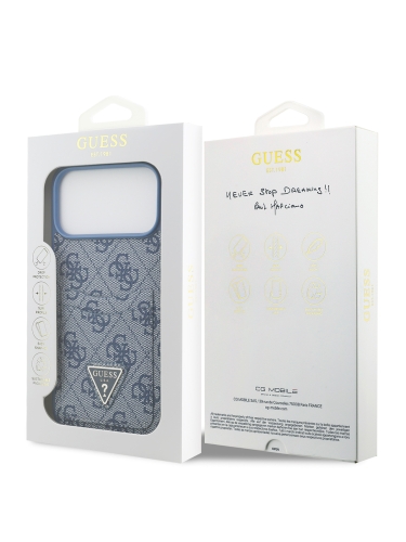 Guess для iPhone 17 Pro чехол PU 4G Double cardslot Triangle metal logo Hard Blue