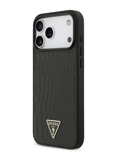 Guess для iPhone 17 Pro Max чехол PU Croco Triangle metal logo Hard Black (MagSafe)