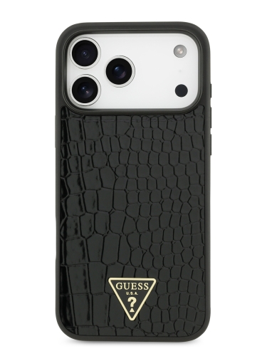 Guess для iPhone 17 Pro Max чехол PU Croco Triangle metal logo Hard Black (MagSafe)