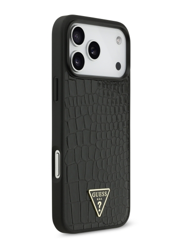 Guess для iPhone 17 Pro Max чехол PU Croco Triangle metal logo Hard Black (MagSafe)
