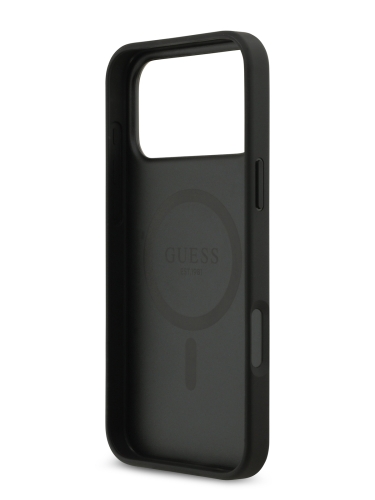 Guess для iPhone 17 Pro Max чехол PU Croco Triangle metal logo Hard Black (MagSafe)
