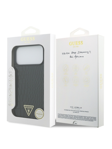 Guess для iPhone 17 Pro Max чехол PU Croco Triangle metal logo Hard Black (MagSafe)