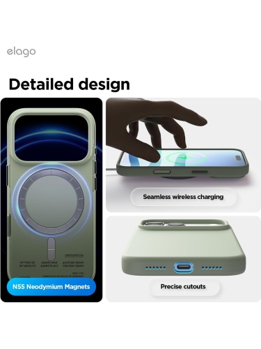 Elago для iPhone 17 Pro чехол Magnetic Silicone Khaki Green (MagSafe)