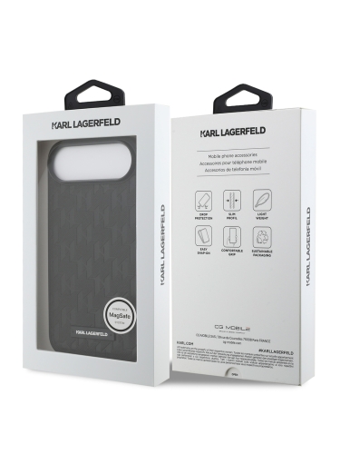 Karl Lagerfeld для iPhone Air чехол PU Saffiano Monogram Metal Plate logo Hard Black (MagSafe)