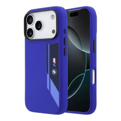 BMW для iPhone 17 Pro чехол M-series Liquid silicone Vertical logo Hard Navy (MagSafe)