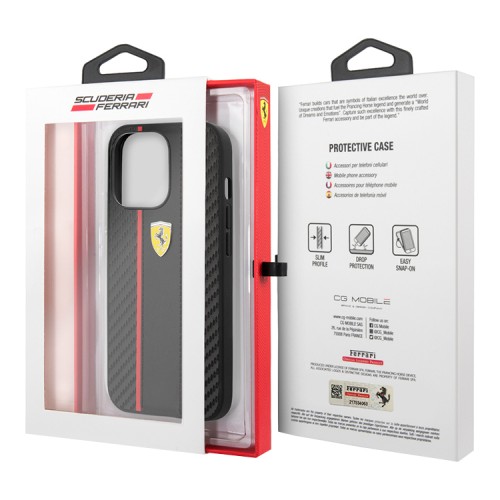 Чехол Ferrari PU Carbon/Smooth with metal logo Hard для iPhone 13 Pro, черный