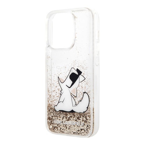 Чехол Lagerfeld Liquid glitter Choupette Fun Hard для iPhone 14 Pro, золотой