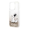 Чехол Lagerfeld Liquid glitter Choupette Fun Hard для iPhone 14 Pro, золотой
