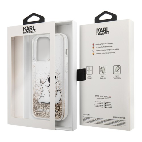 Чехол Lagerfeld Liquid glitter Choupette Fun Hard для iPhone 14 Pro, золотой