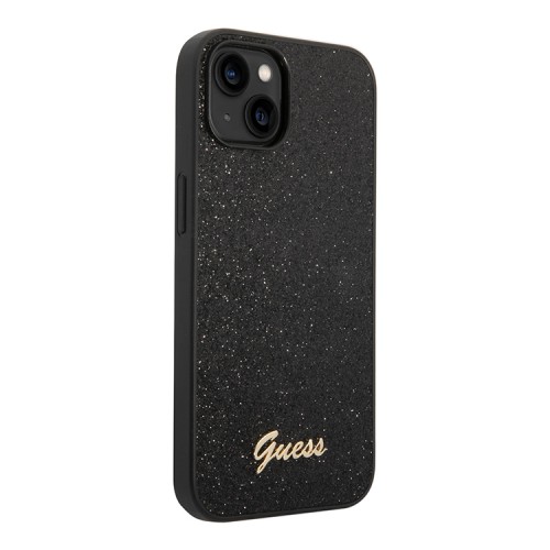 Чехол Guess Glitter flakes w Metal logo Hard для iPhone 14 Plus, черный