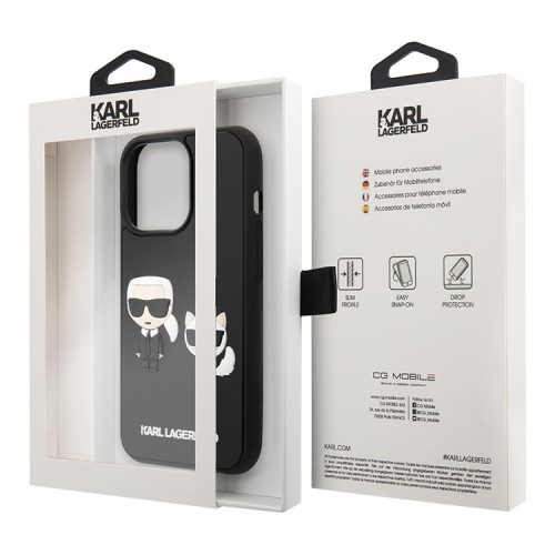 Чехол Lagerfeld 3D Rubber Karl and Choupette Hard для iPhone 13 Pro, черный
