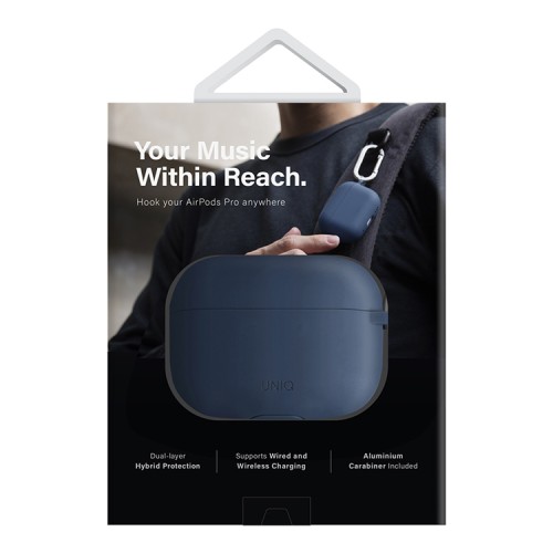 Чехол Uniq NEXO Liquid silicone +carabin +Sports ear hooks для AirPods Pro 2, синий