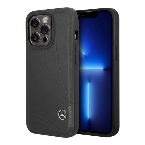 Кожаный чехол Mercedes Leather Wave III Hard для iPhone 14 Pro, черный