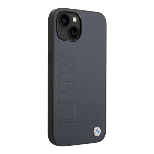 Кожаный чехол BMW Signature Leather Logo imprint Hard для iPhone 14 Plus, синий