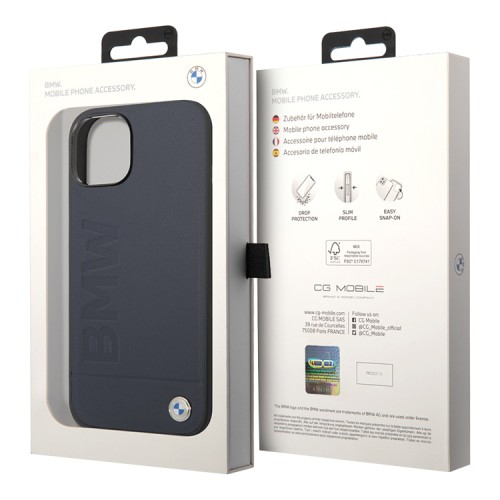 Кожаный чехол BMW Signature Leather Logo imprint Hard для iPhone 14 Plus, синий