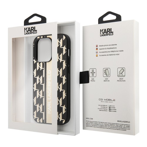 Чехол Lagerfeld PU Monogram Vertical logo Hard для iPhone 14 Pro, коричневый