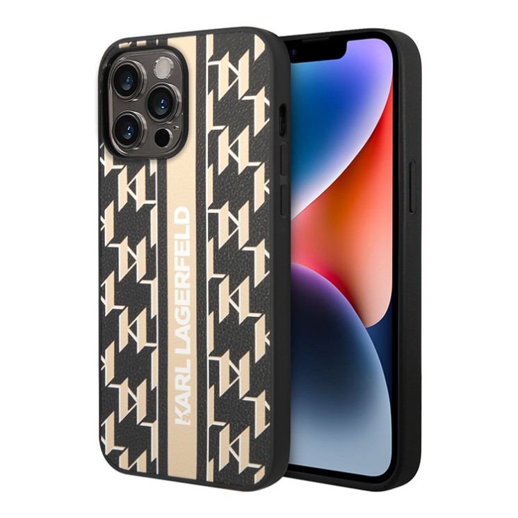 Чехол Lagerfeld PU Monogram Vertical logo Hard для iPhone 14 Pro, коричневый