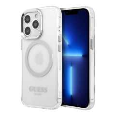 Чехол Guess Metal outline Hard для iPhone 13 Pro Max, прозрачный/серебристый (MagSafe)