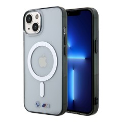 Чехол BMW M-Collection Silver Ring Hard для iPhone 14, прозрачный (MagSafe)