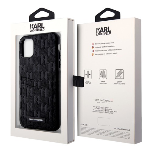 Чехол Lagerfeld PU Saffiano Monogram with Cardslot Hard для iPhone 11, черный