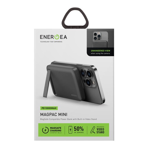 EnergEA АКБ MagPac MINI, 10000W Magnetic wireless 15W USB-C 20W ultra-slim with stand Black