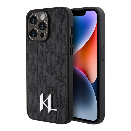 Karl Lagerfeld для iPhone 15 Pro Max чехол PU Saffiano Monogram Metal logo Hard Black