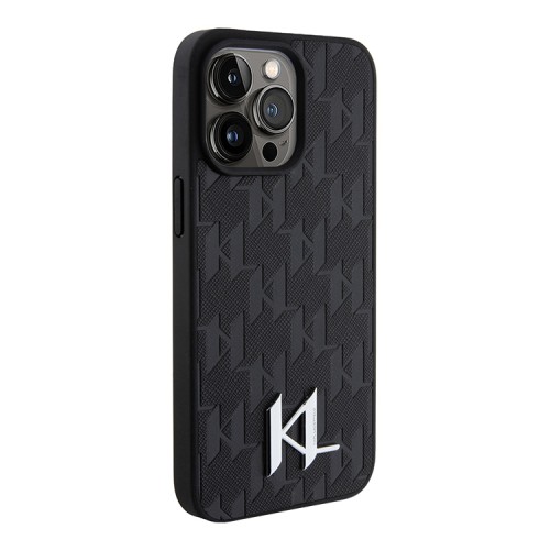 Karl Lagerfeld для iPhone 15 Pro Max чехол PU Saffiano Monogram Metal logo Hard Black