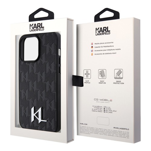 Karl Lagerfeld для iPhone 15 Pro Max чехол PU Saffiano Monogram Metal logo Hard Black