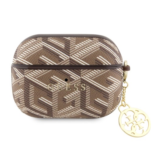 Guess для Airpods Pro чехол PU leather G CUBE with metal logo and Charm Brown