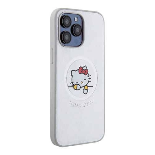 Hello Kitty для iPhone 15 Pro Max чехол PU Leather Kitty Asleep Hard Silver (MagSafe)