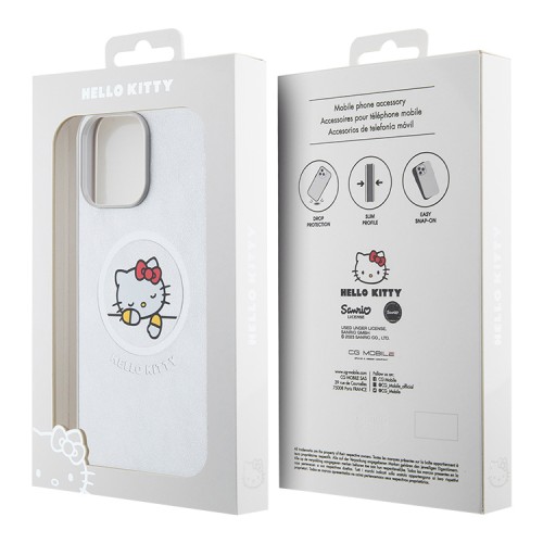 Hello Kitty для iPhone 15 Pro Max чехол PU Leather Kitty Asleep Hard Silver (MagSafe)