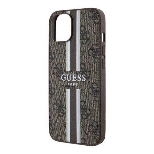 Guess для iPhone 15 чехол PU 4G Stripes Hard Brown (MagSafe)