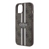 Guess для iPhone 15 чехол PU 4G Stripes Hard Brown (MagSafe)