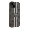 Guess для iPhone 15 чехол PU 4G Stripes Hard Brown (MagSafe)