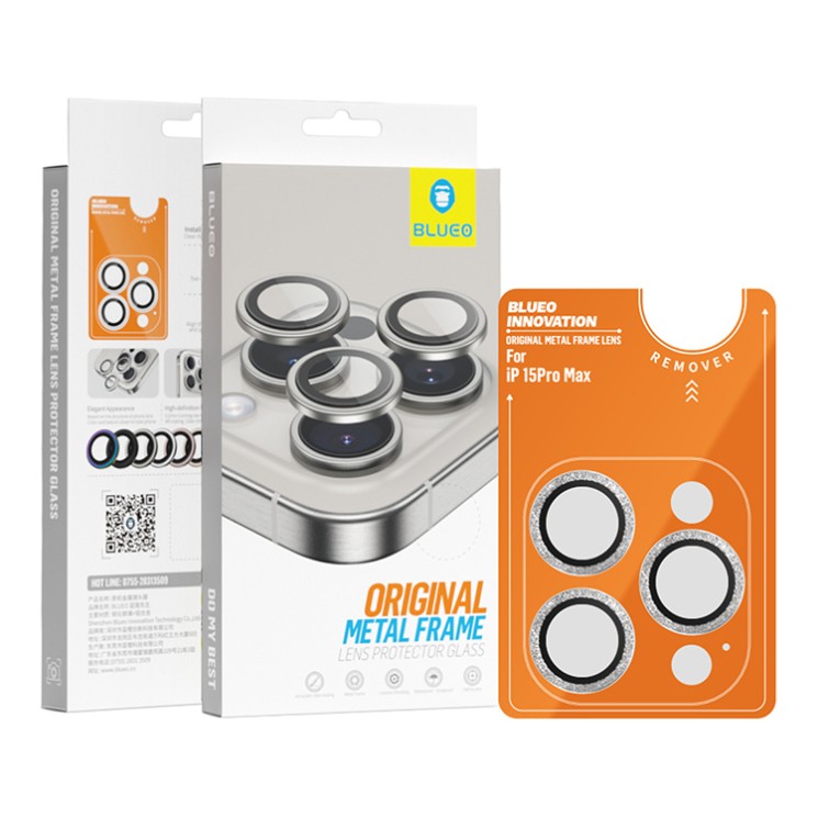 BlueO стекло для iPhone 15 Pro Max, Camera lens Armor metal 3 шт. Silver Diamond (+installer)