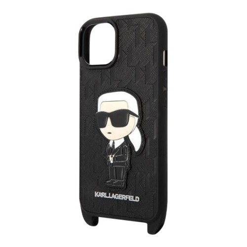 Lagerfeld для iPhone 15 чехол Crossbody PU Saffiano Monogram NFT Karl Ikonik +Strap Hard Blk